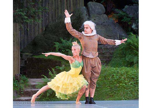 Probenfoto von "Pucks Sommernachtsträume" - ein Balettst&uuml;ck der Landeb&uuml;hnen Sachsen von Rainer Feistel, gespielt in den Felsenb&uuml;hnen Rathen im Juli/August 2012